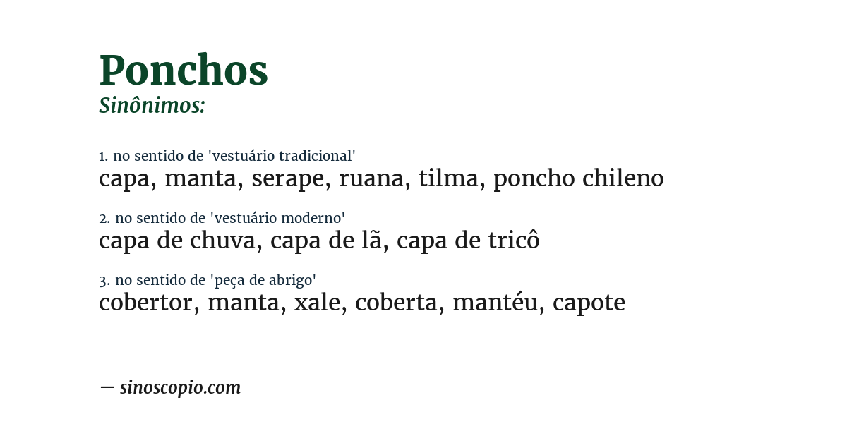 Sinônimo de ponchos