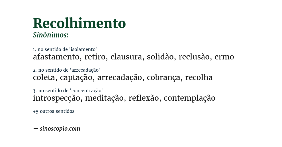 Sinônimo de recolhimento