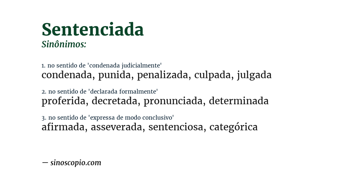 Sinônimo de sentenciada