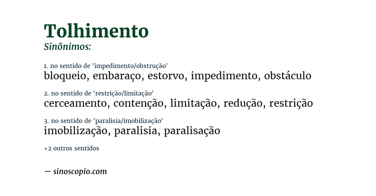 Sinônimo de tolhimento