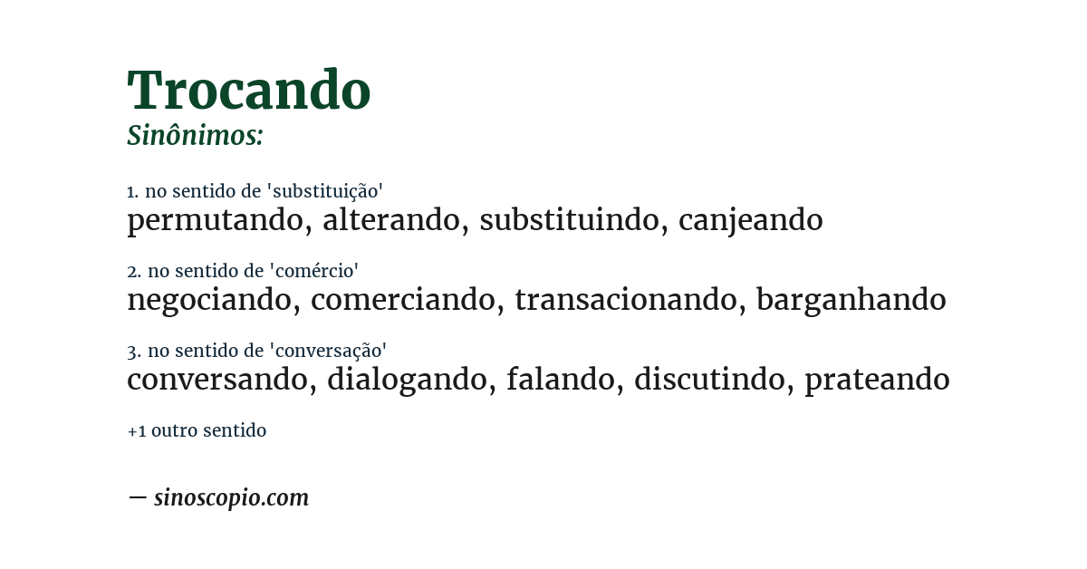 Sinônimo de trocando