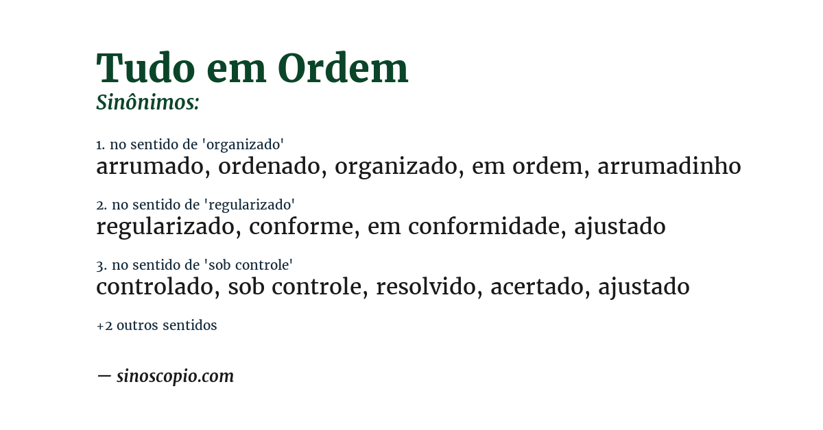 Sinônimo de tudo em ordem