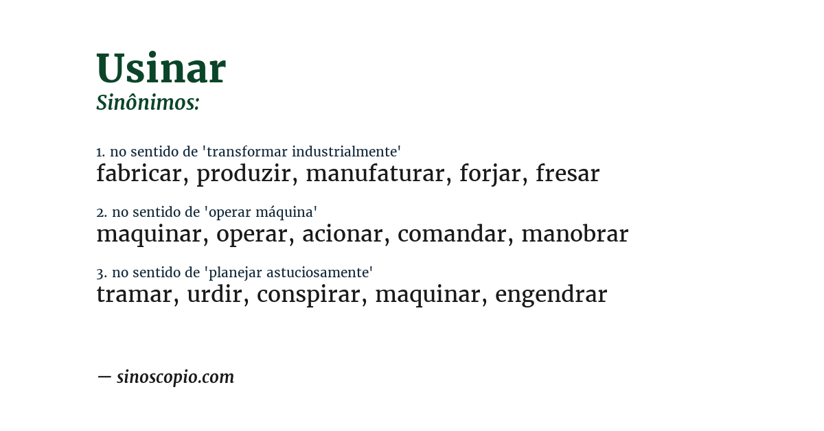 Sinônimo de usinar