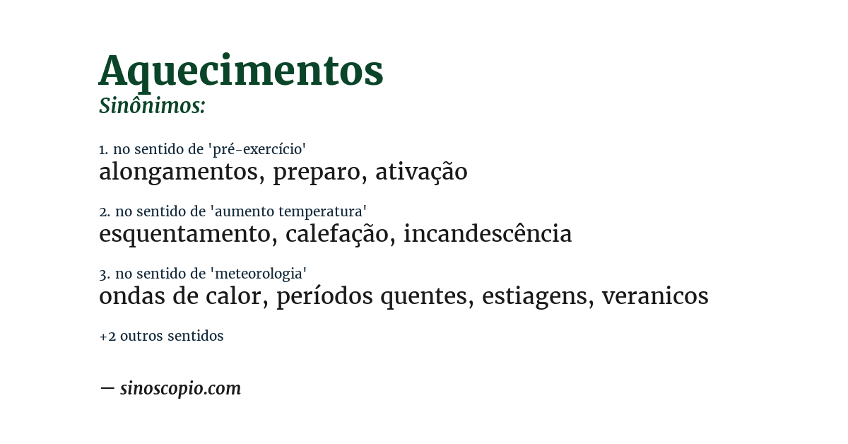 Sinônimo de aquecimentos