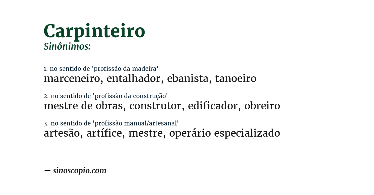 Sinônimo de carpinteiro