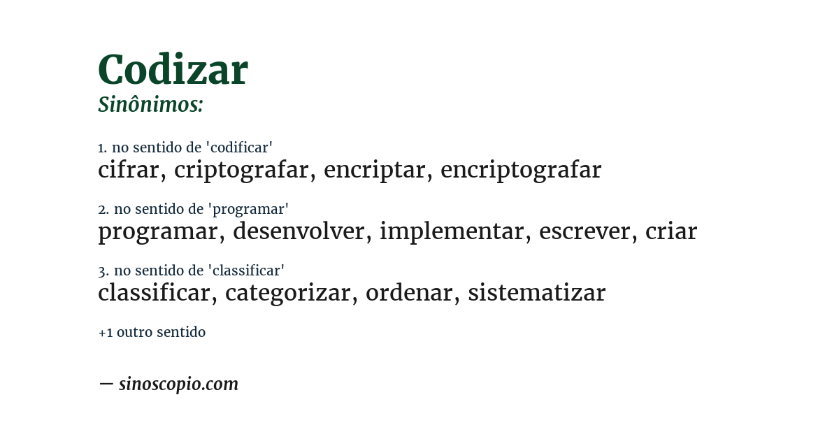 Sinônimo de codizar