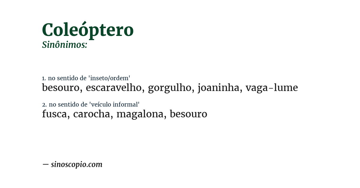 Sinônimo de coleóptero
