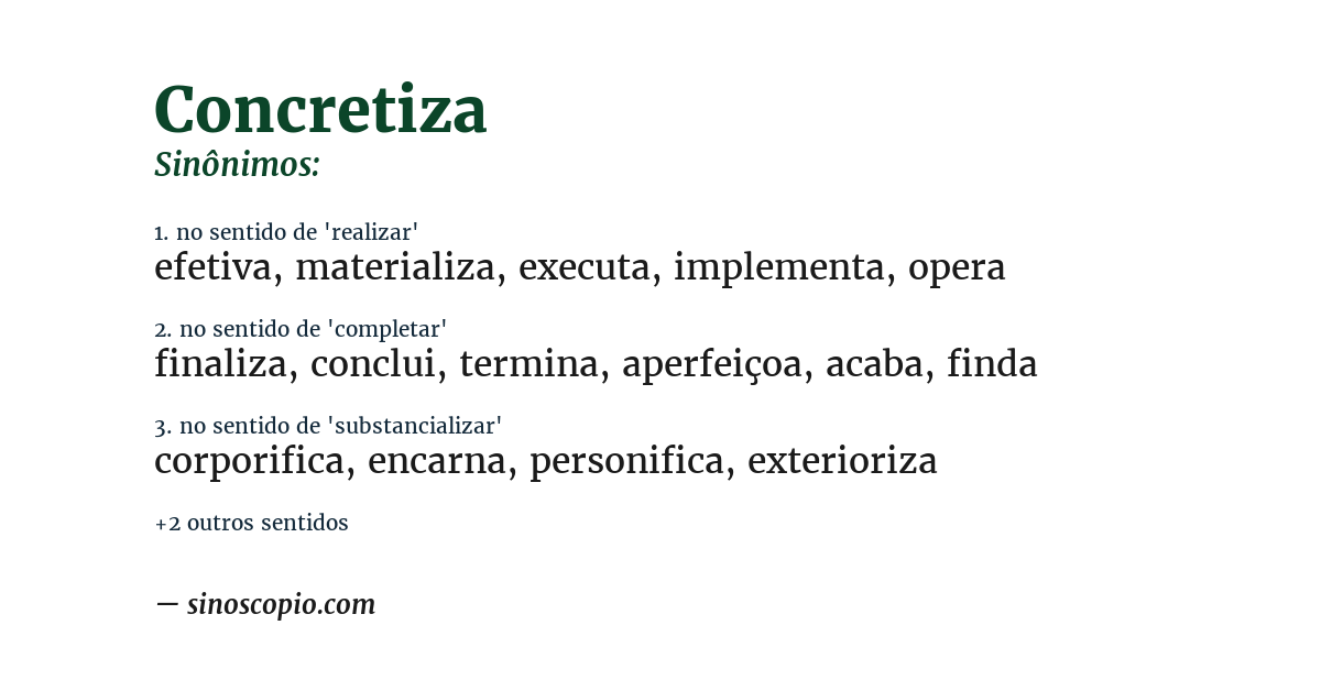 Sinônimo de concretiza
