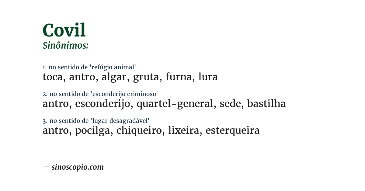 Sinônimo de covil