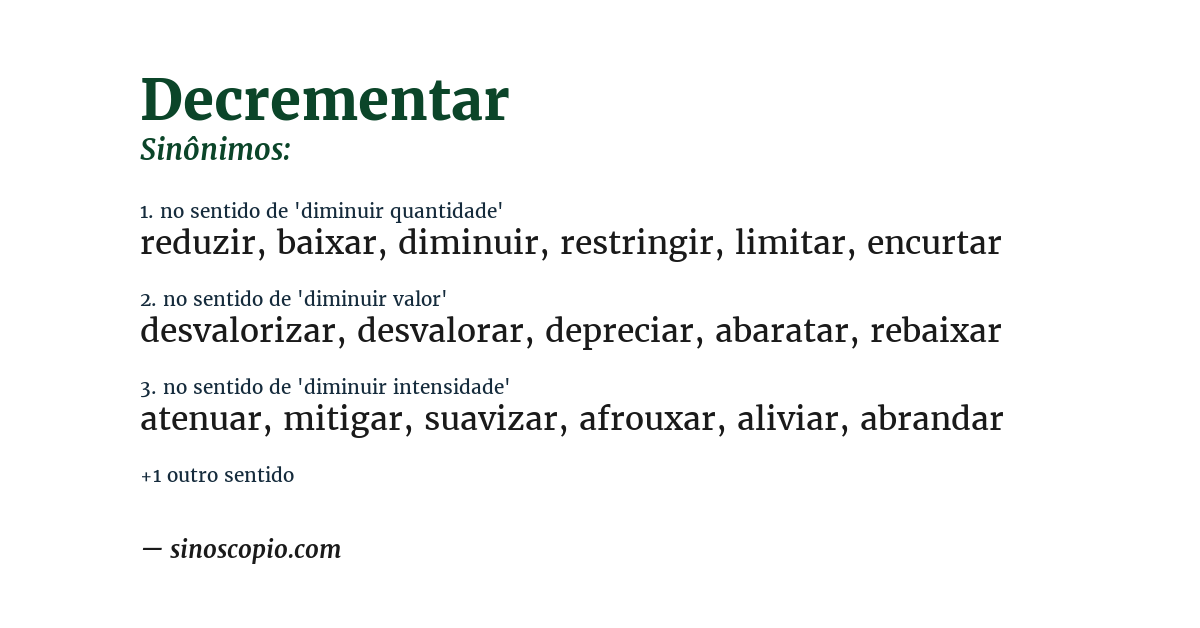 Sinônimo de decrementar