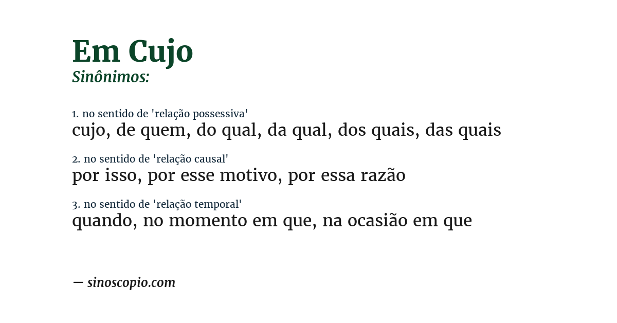 Sinônimo de em cujo