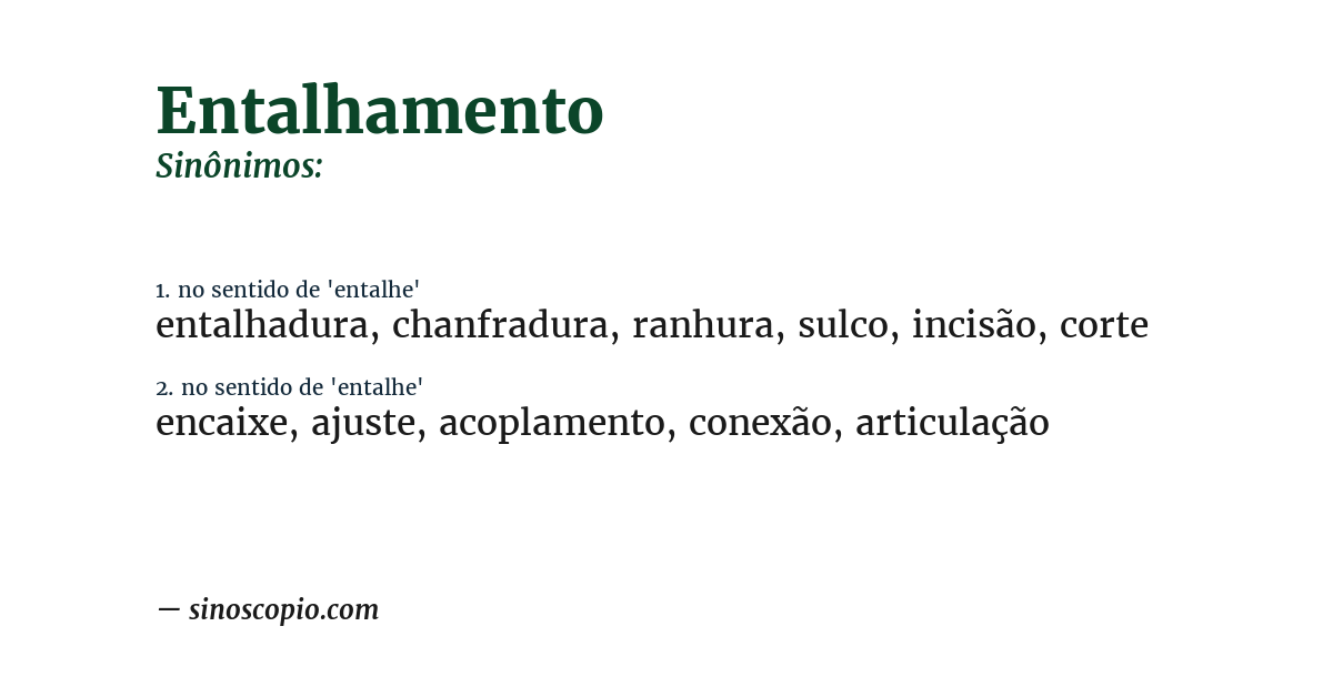 Sinônimo de entalhamento