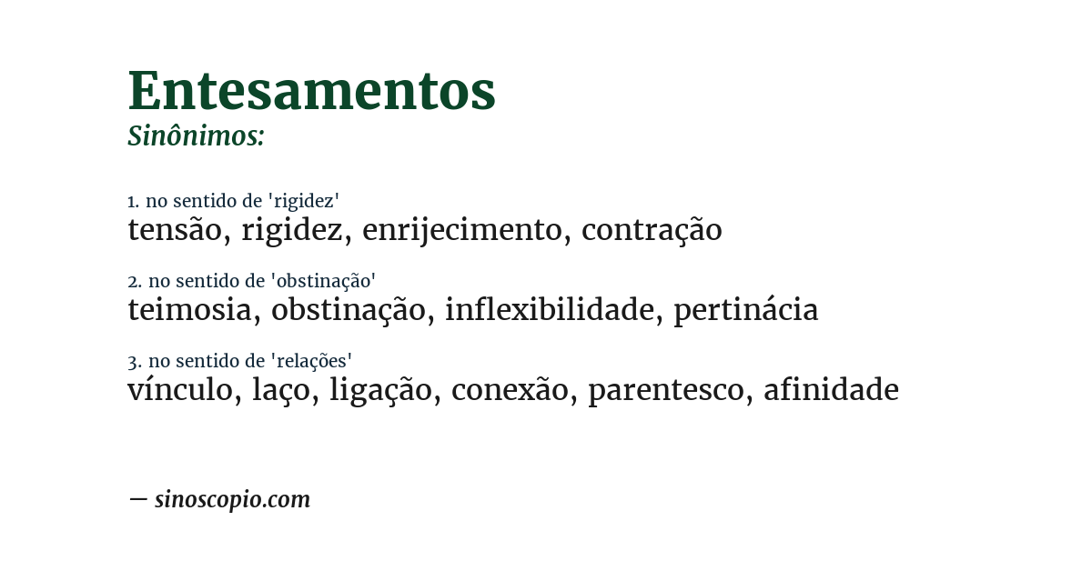 Sinônimo de entesamentos