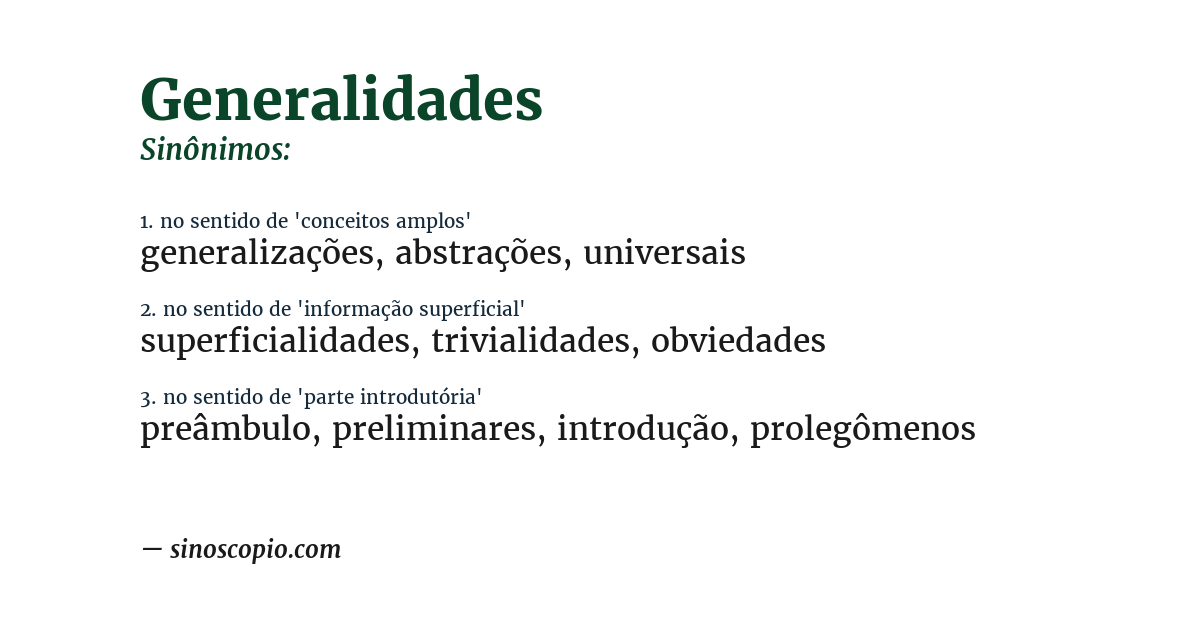 Sinônimo de generalidades
