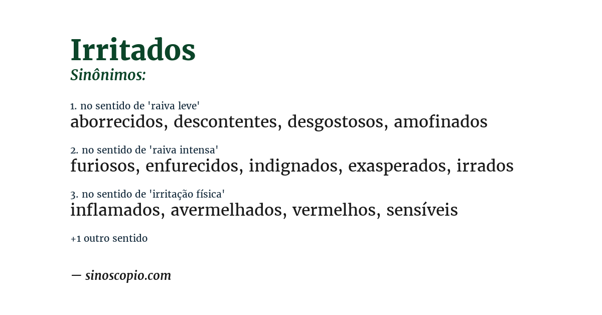 Sinônimo de irritados