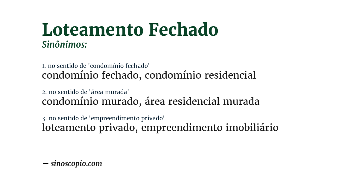 Sinônimo de loteamento fechado