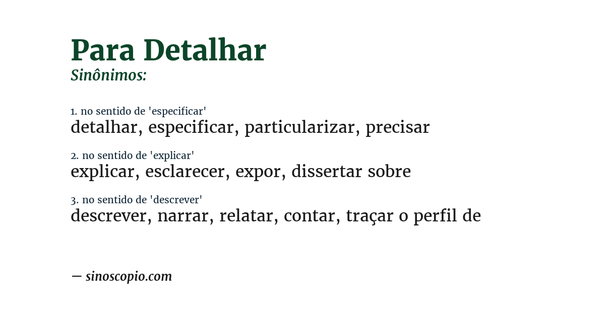 Sinônimo de para detalhar