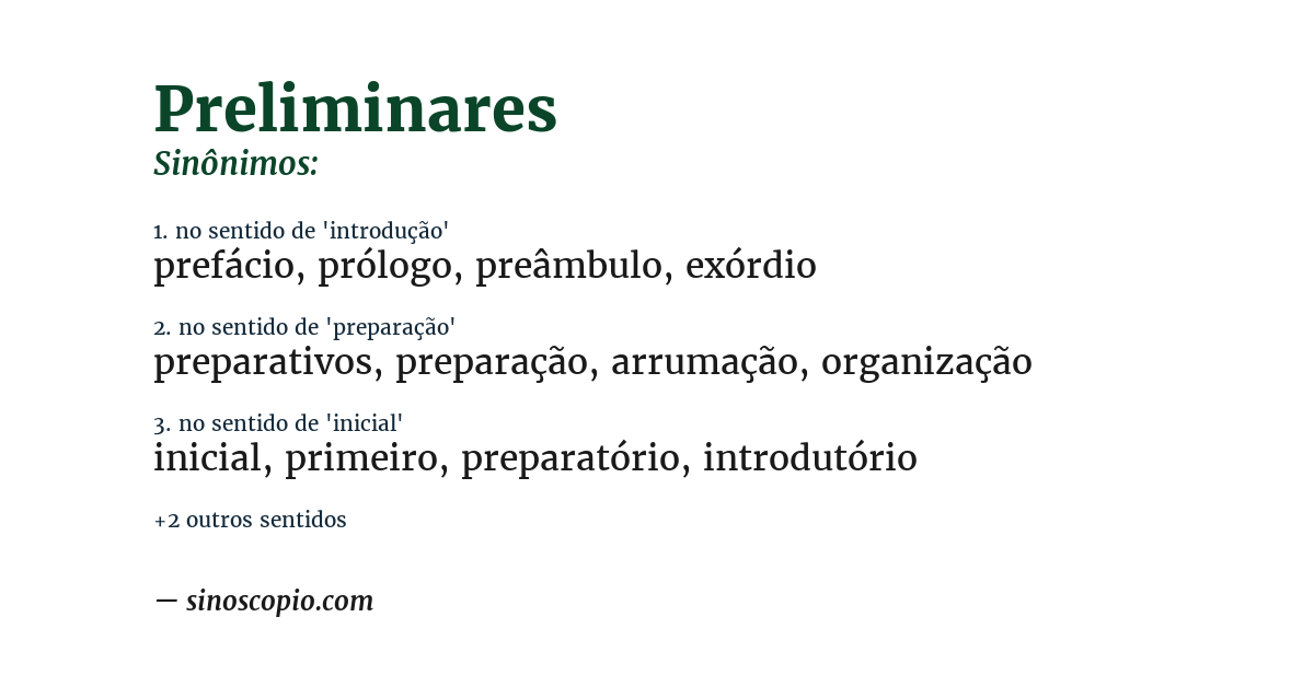 Sinônimo de preliminares