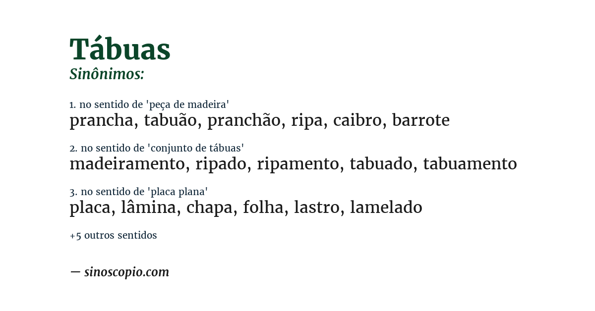 Sinônimo de tábuas