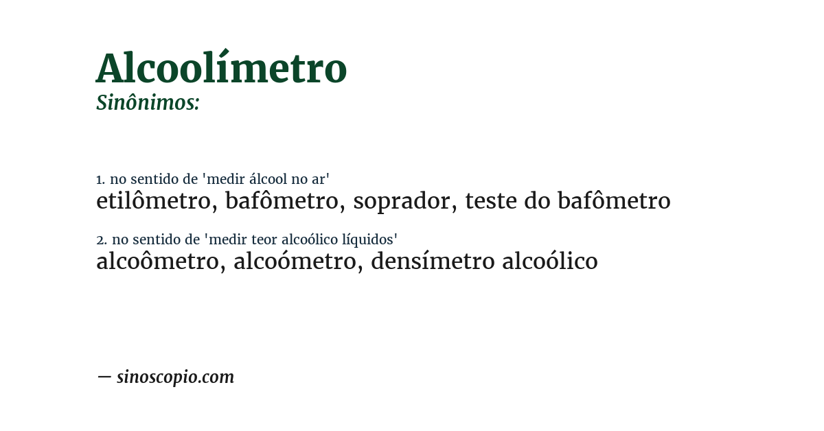 Sinônimo de alcoolímetro