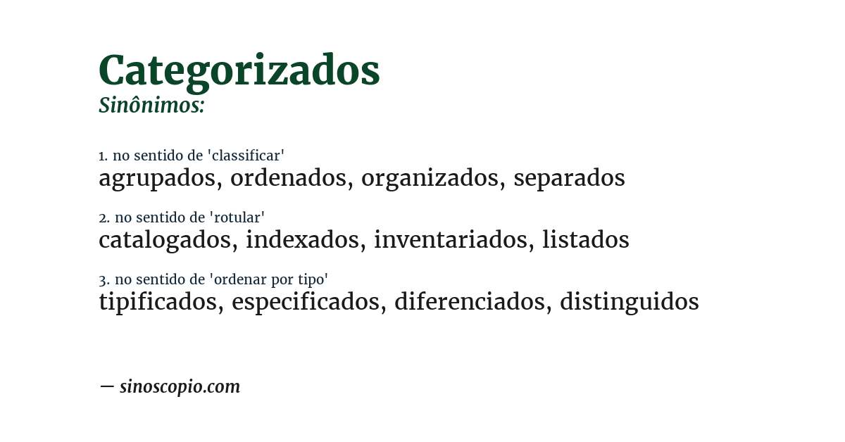 Sinônimo de categorizados