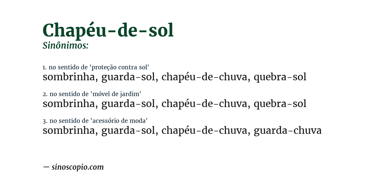 Sinônimo de chapéu-de-sol