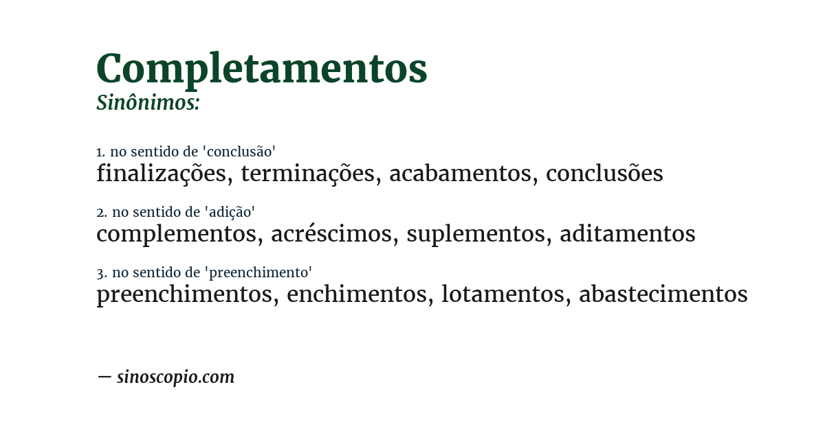 Sinônimo de completamentos