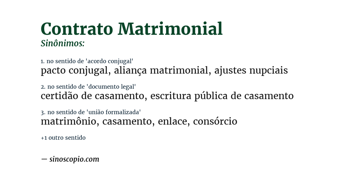Sinônimo de contrato matrimonial