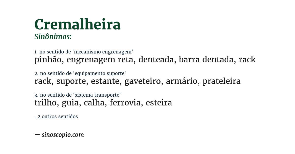 Sinônimo de cremalheira