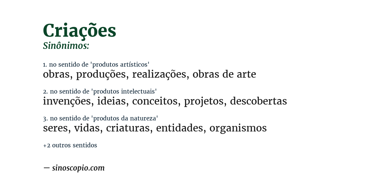 Sinônimo de criações