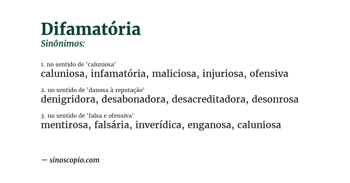 Sinônimo de difamatória