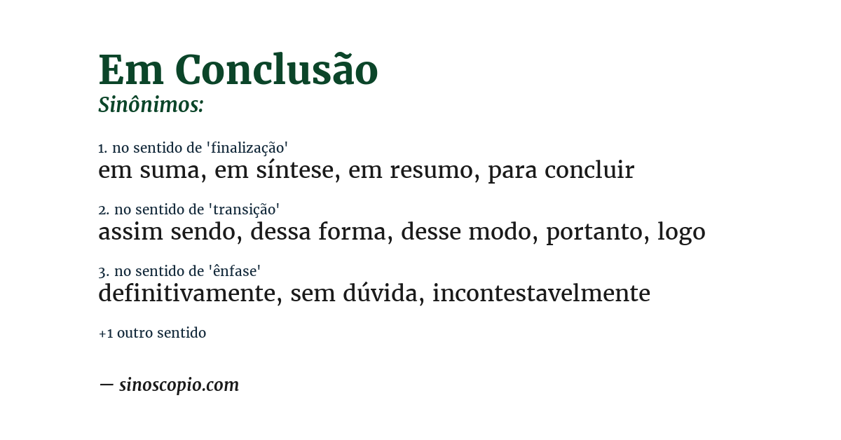 Sinônimo de em conclusão