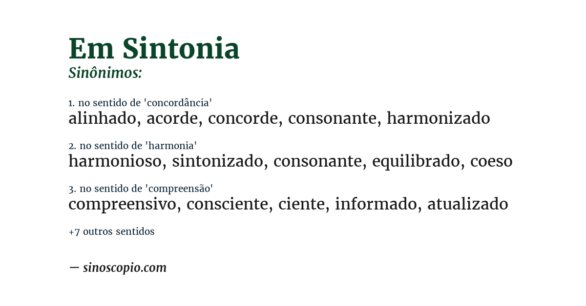 Sinônimo de em sintonia