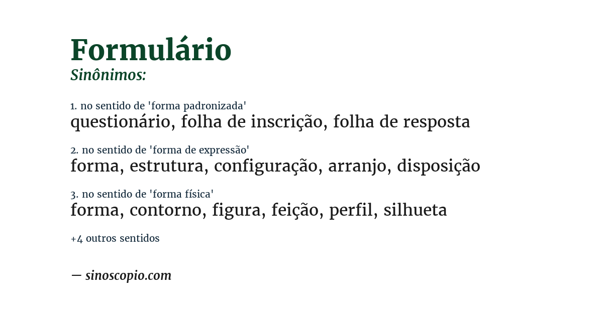 Sinônimo de formulário