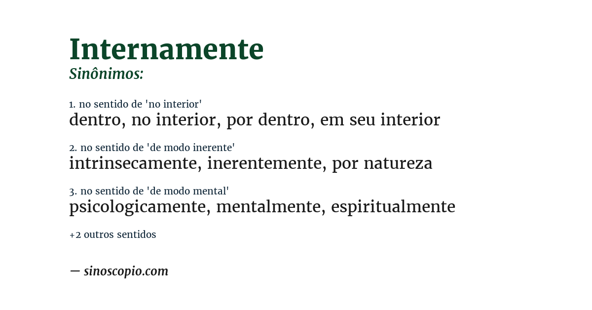 Sinônimo de internamente