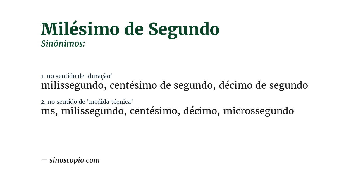 Sinônimo de milésimo de segundo
