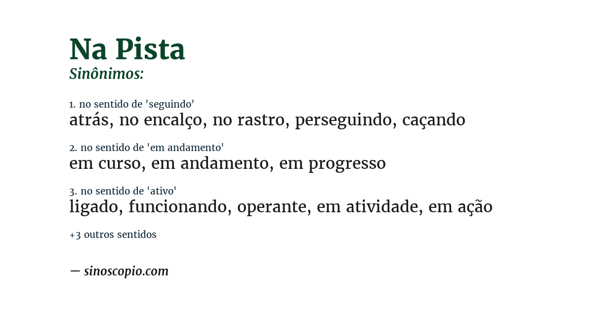 Sinônimo de na pista