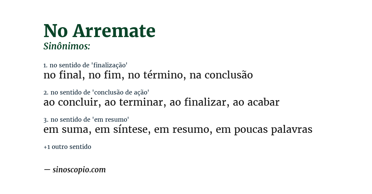 Sinônimo de no arremate