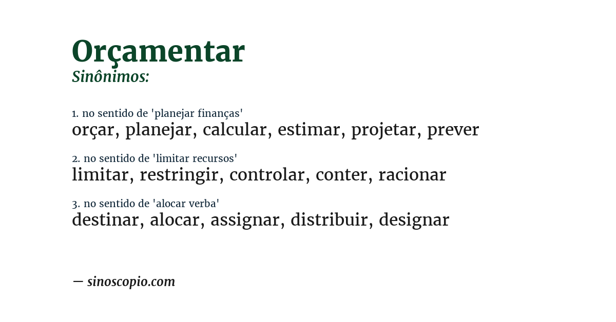 Sinônimo de orçamentar