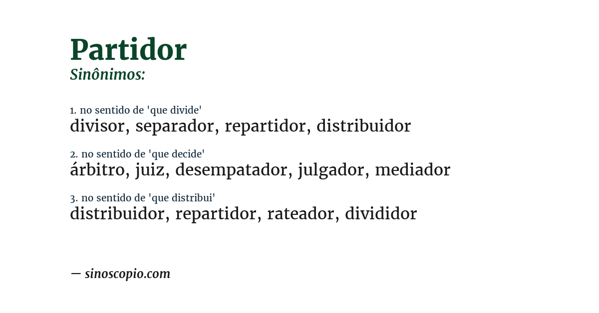 Sinônimo de partidor