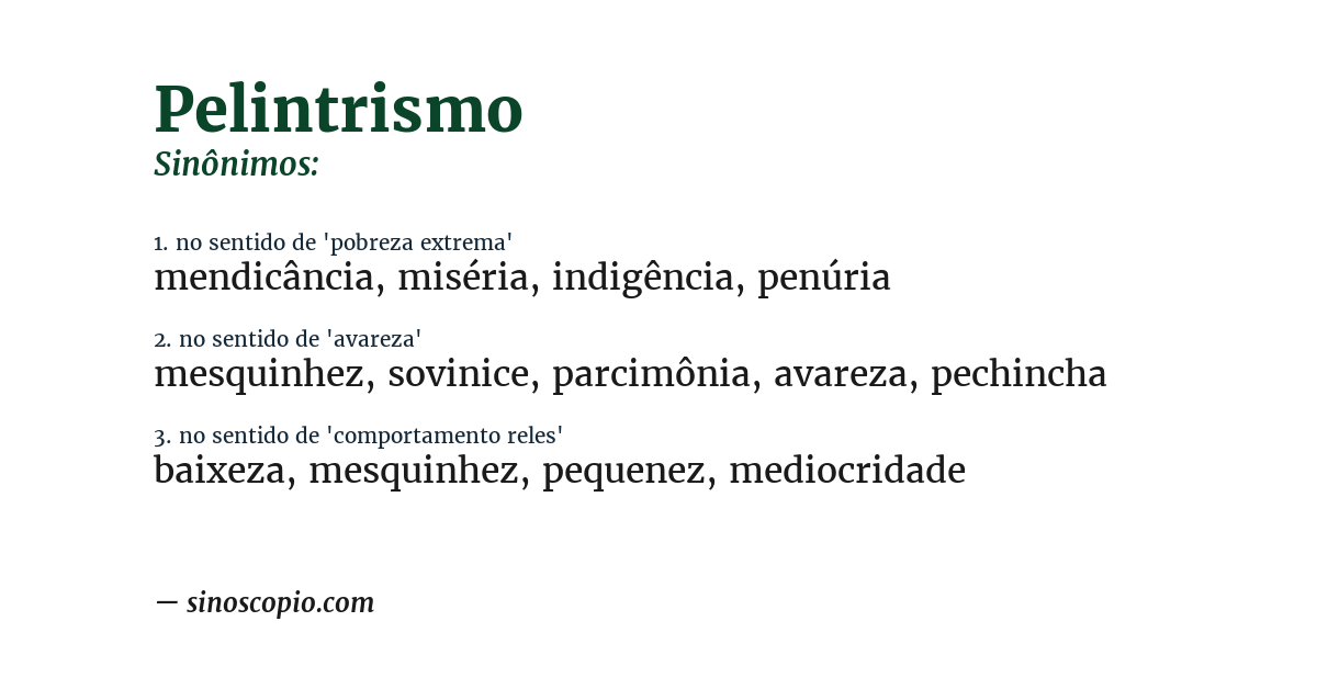Sinônimo de pelintrismo