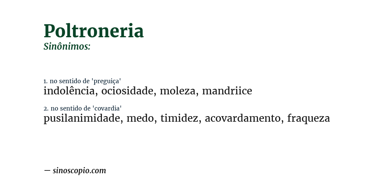 Sinônimo de poltroneria