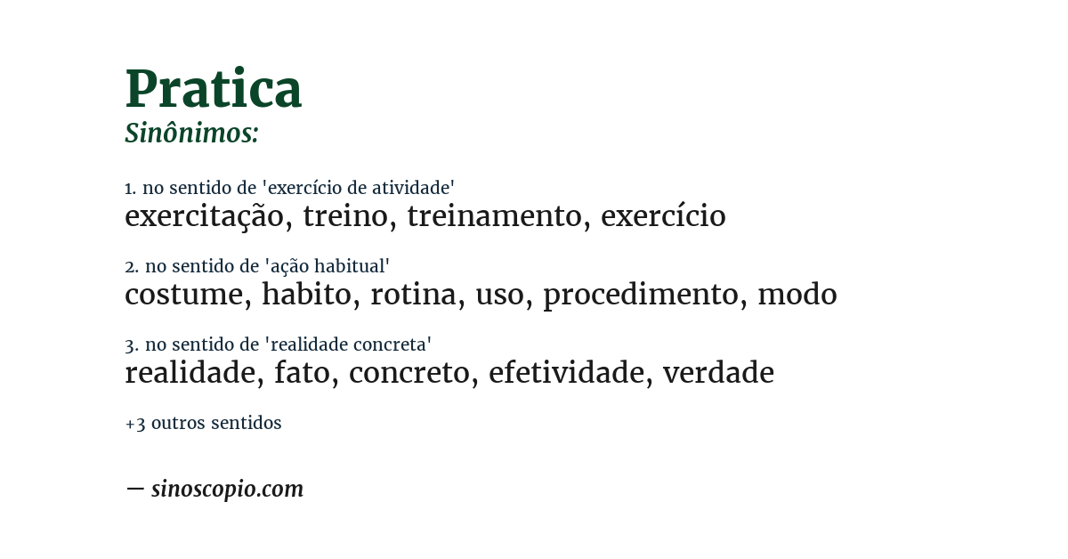 Sinônimo de pratica