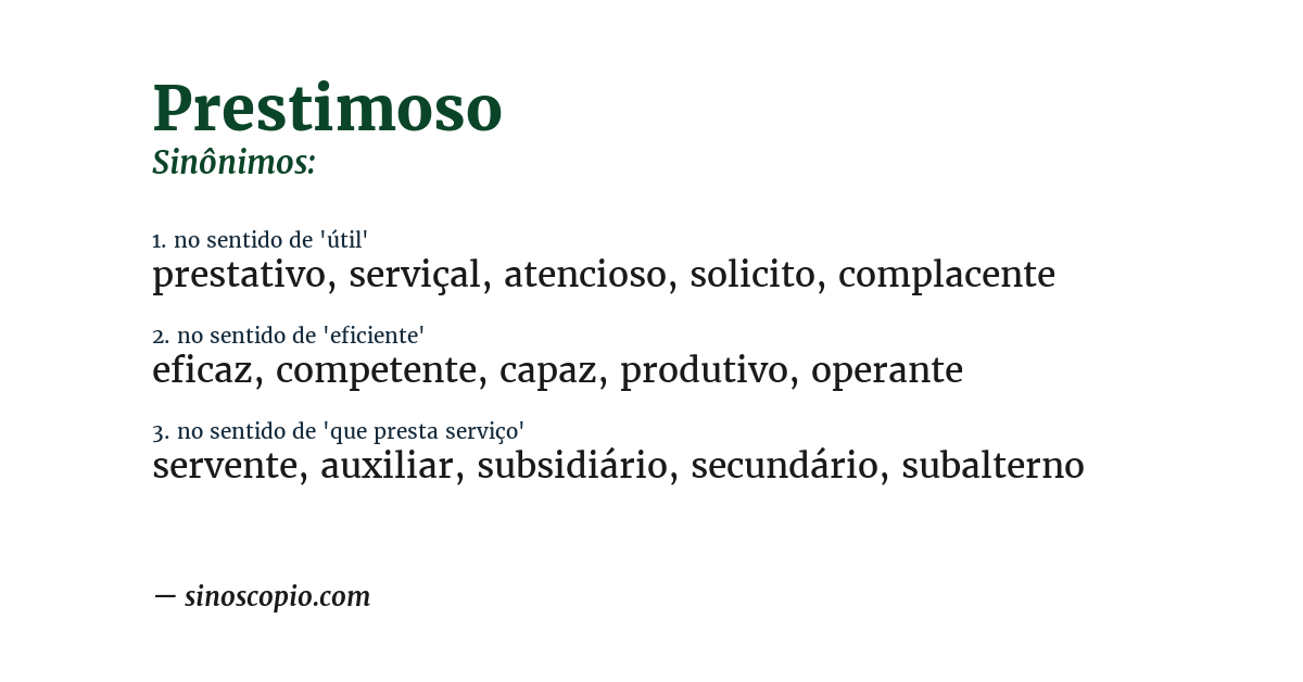 Sinônimo de prestimoso
