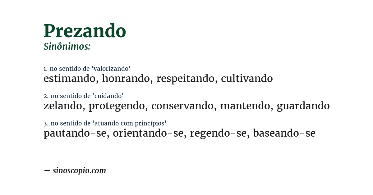 Sinônimo de prezando