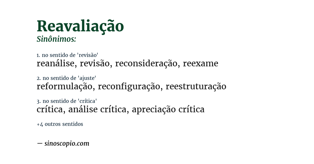 Sinônimo de reavaliação
