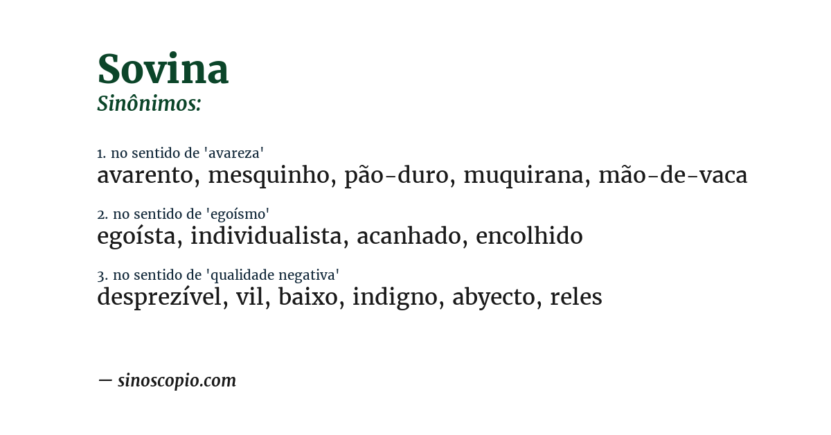 Sinônimo de sovina