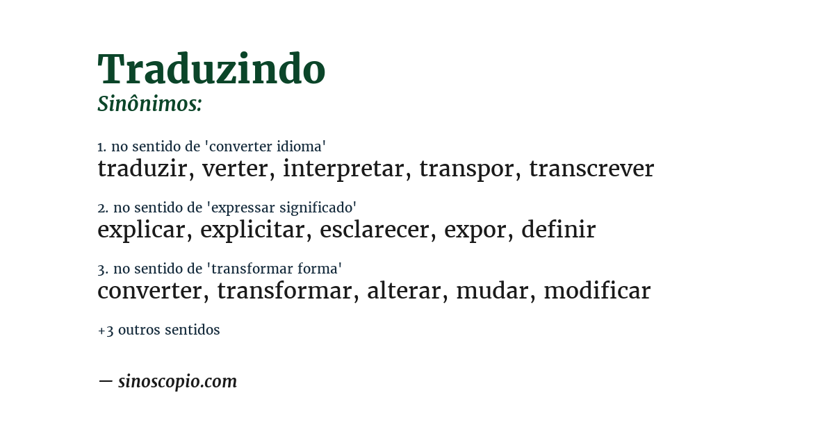Sinônimo de traduzindo