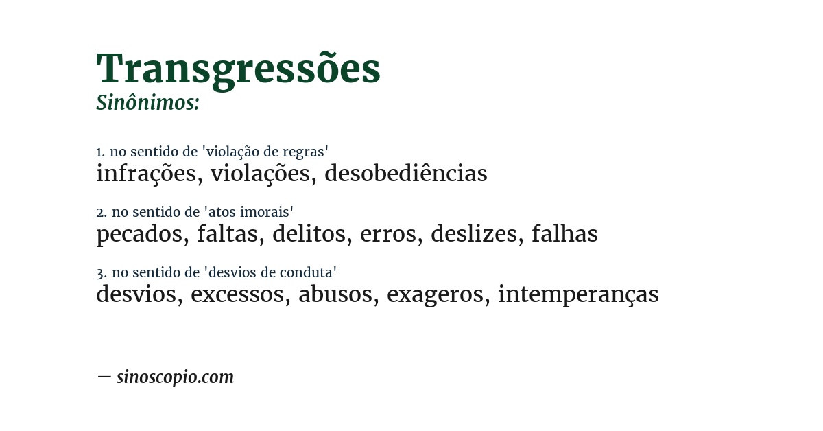 Sinônimo de transgressões