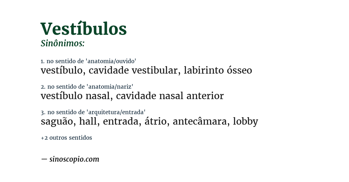 Sinônimo de vestíbulos